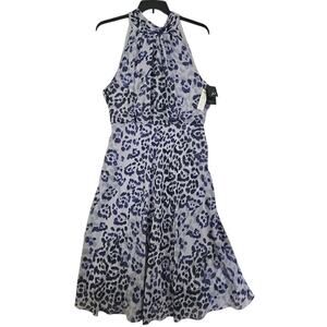 ADRIANNA PAPELL ~Woman Sz. 14~ Purple Halter Floral Print Tie Midi Dress Lined.